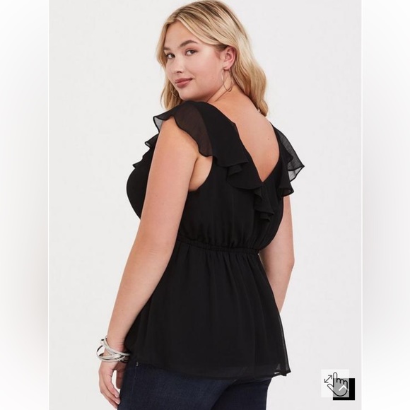 Torrid NWT Black Ruffle Chiffon Babydoll Tank SIZE 2 - Picture 2 of 5